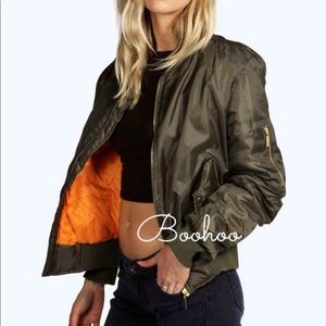 NWOT olive green Bomber Jacket by Boohoo!